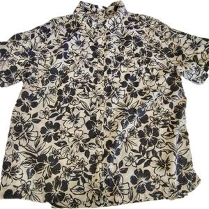 American Eagle AOP Floral Button Up Men XL Short Sleeve Navy Casual 100% Cotton